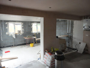The new extension starts to take shape. The original kitchen area has now double in size.