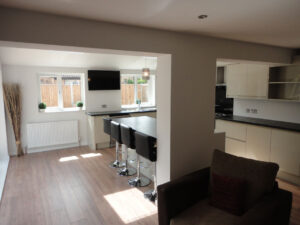 The extension has created a spacious kitchen / diner.